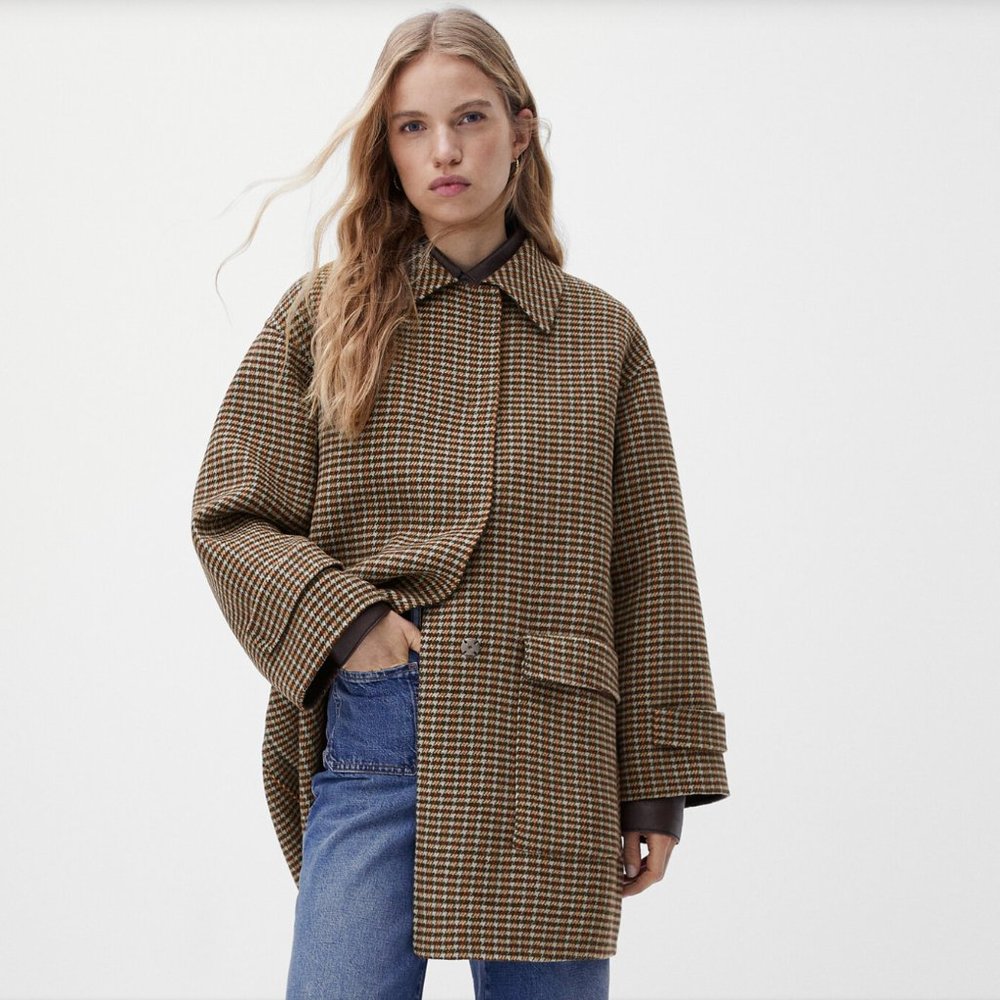 NWOT Massimo Dutti Wool Houndstooth Coat